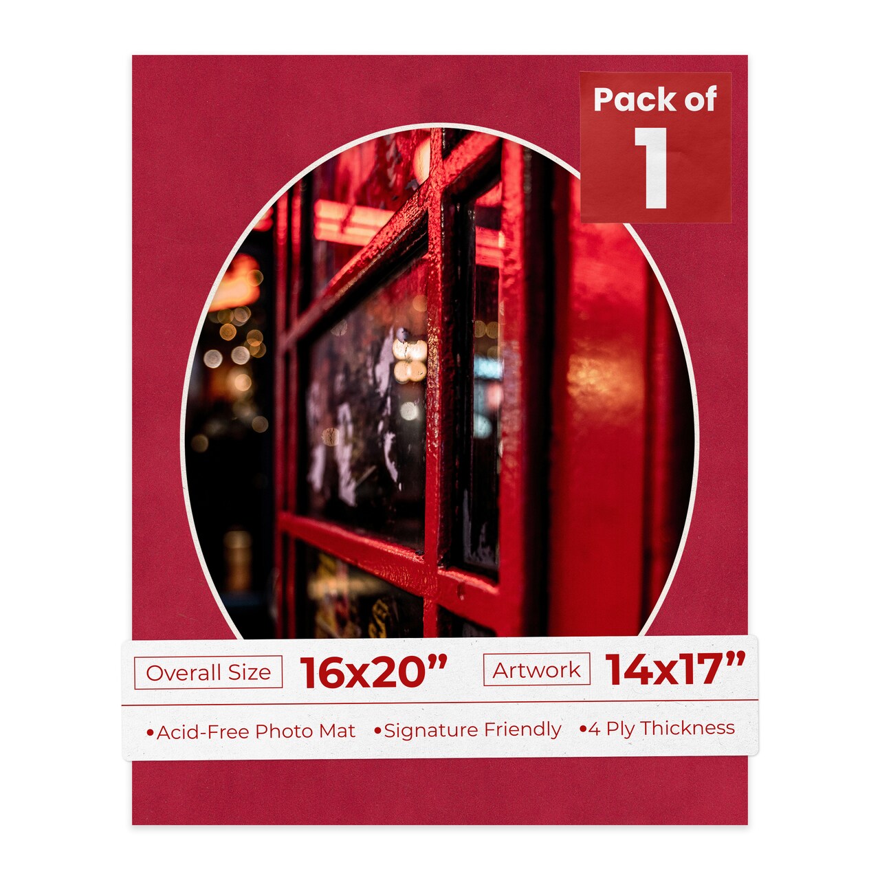 Red Suede Mat Board for 16x20 Frames - Oval Opening for 14x17 Photos